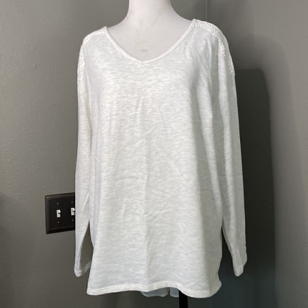 Westport Knit Long Sleeve Top Lace back Detail Oatmeal Heather Color